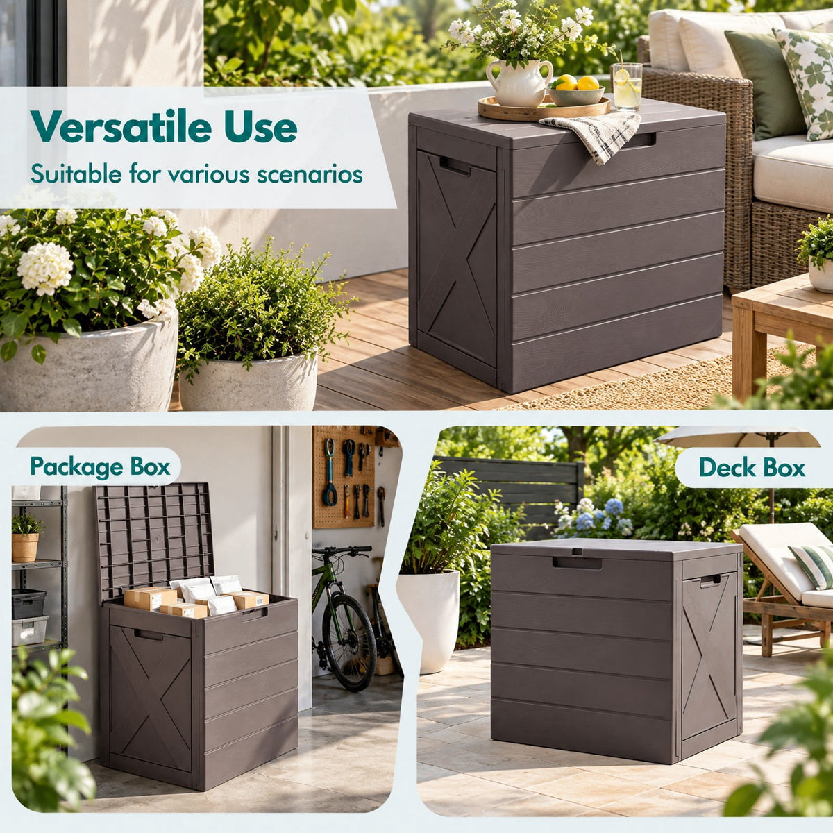 Airfind 25 Gallon Storage Bin with Lid Carry Handles and Lock Hole for Patio Furniture Accessories, 110 lbs Capacity, PP Frame, Brown