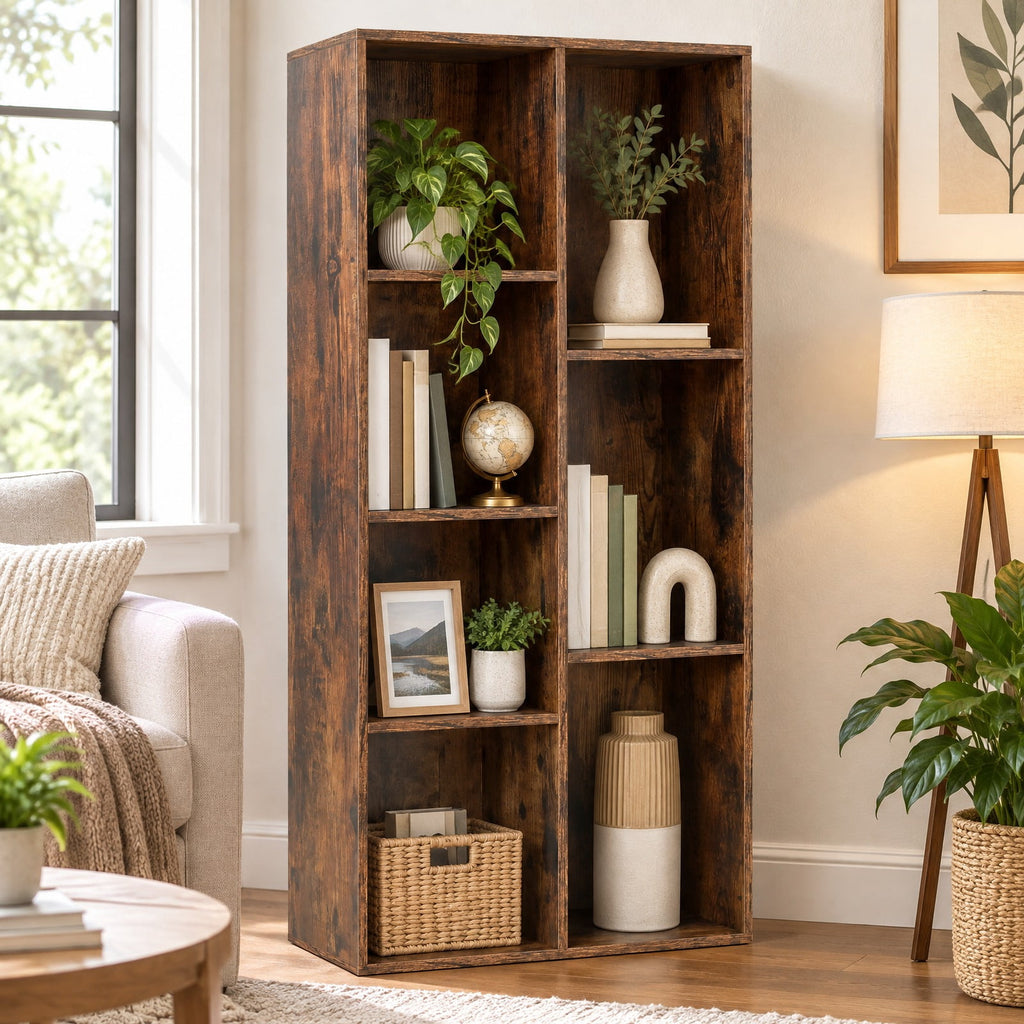 Airfind Vertical or Horizontal Freestanding Bookshelf with 7 Compartments, 176 lbs Capacity, Engineered Wood MDF Frame, 19.5 x 9 x 42 Footprint