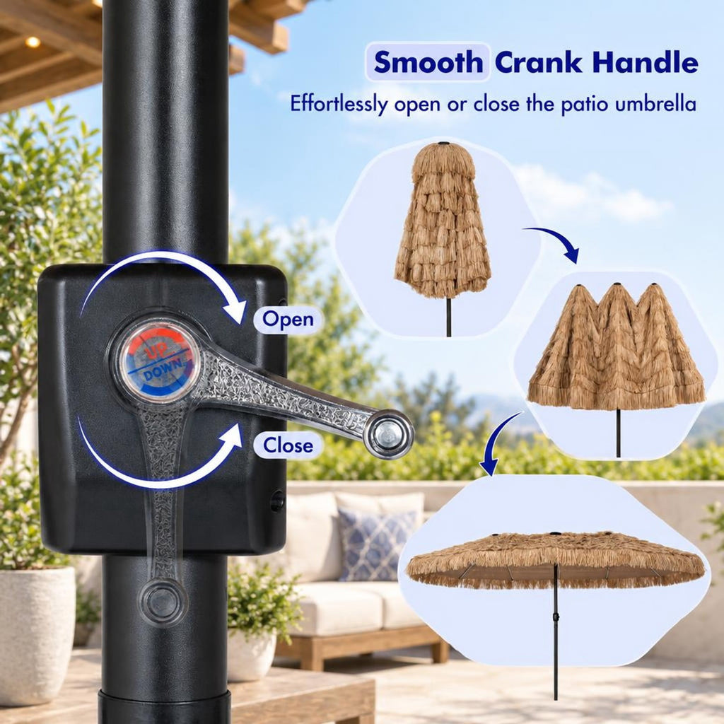 Airfind 15 x 9 FT Solar Double-sided Patio Umbrella with 144 Multi-colored Flowing Lights 12 Modes and 12 Ribs, Brown