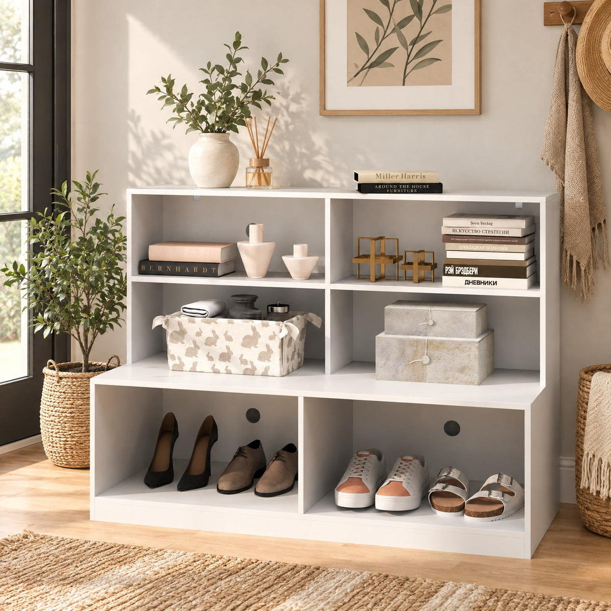 Airfind Entryway Shoe Cabinet with 2 Anti-tipping Kits, 110 lbs Capacity, MDF Frame, 47 x 19.5 x 35.5 Depth of Top Shelf 10 Footprint, White