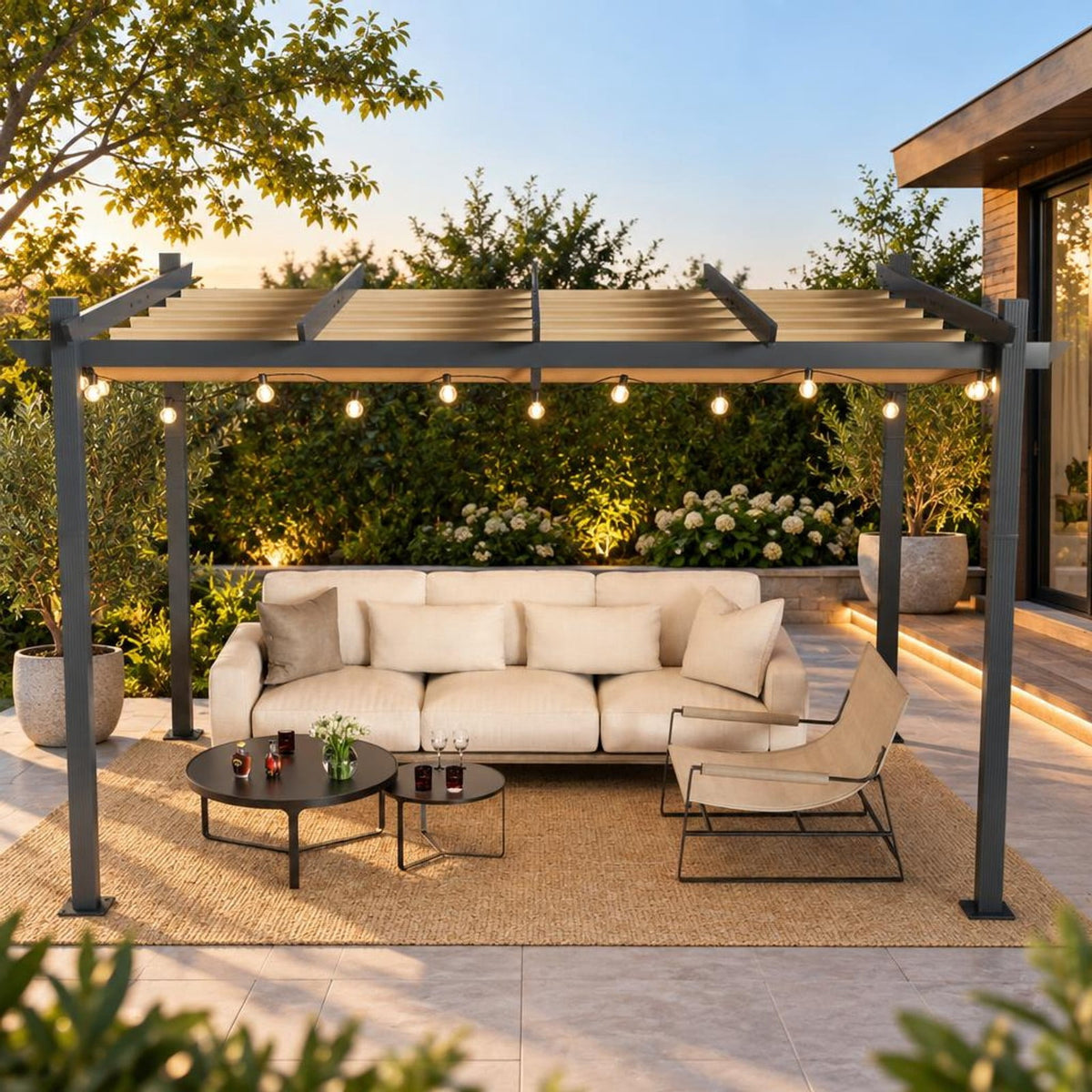 Airfind 10 x 13 Feet Outdoor Aluminum Retractable Pergola Canopy Shelter, 13 x 10 x 8 Base Footprint, Beige