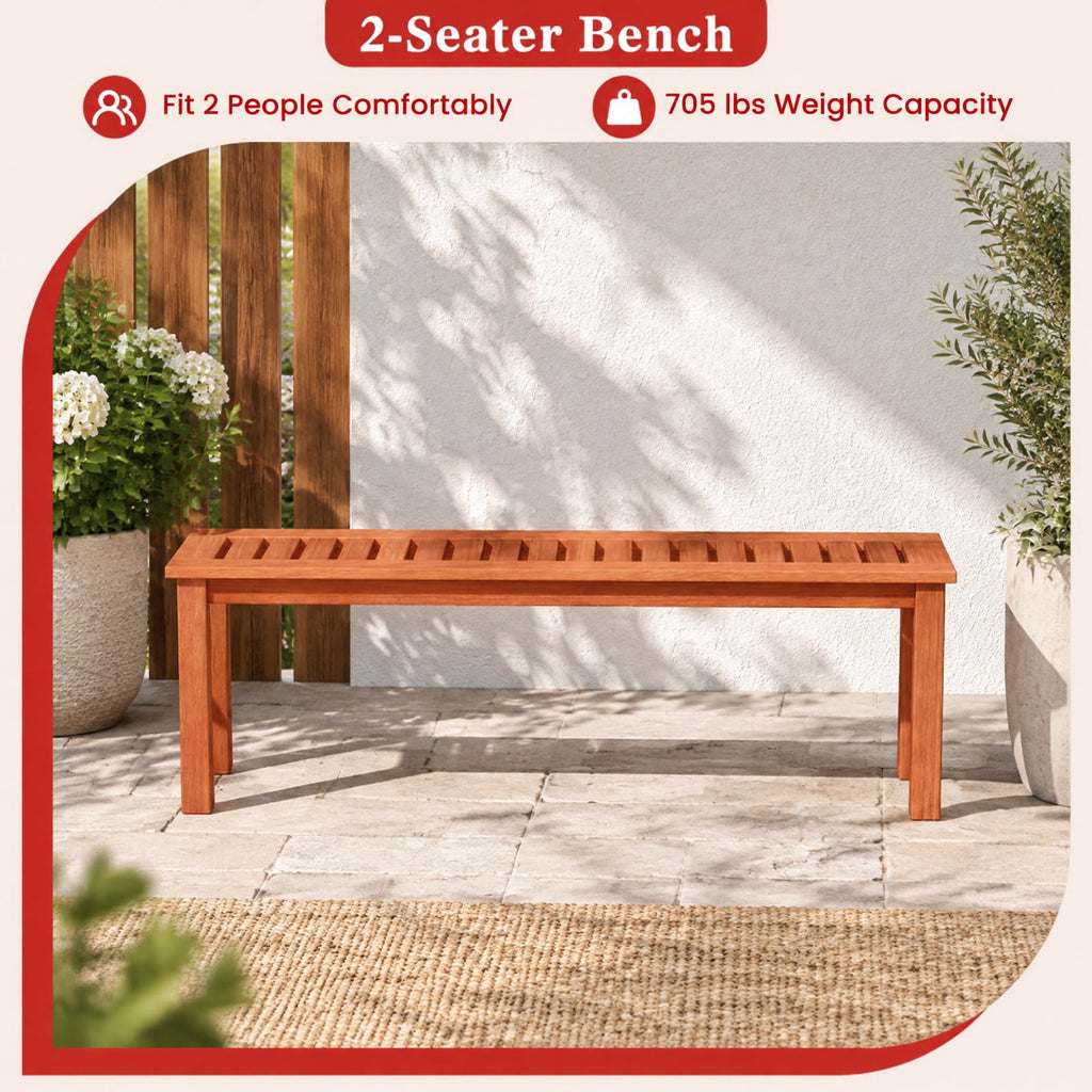 Airfind 47 Inch Patio Wood Bench with Slatted Seat 2, 705 lbs Capacity, Solid Wood Frame, 47 Inch x 12 Inch x 16 Inch Footprint, Wood