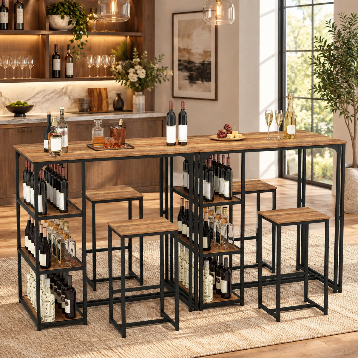 Airfind 3-Piece Bar Table Set for 2 Bar-Height Dining Table with 2 Stools, 220 lbs Capacity, MDF Metal Frame, Coffee