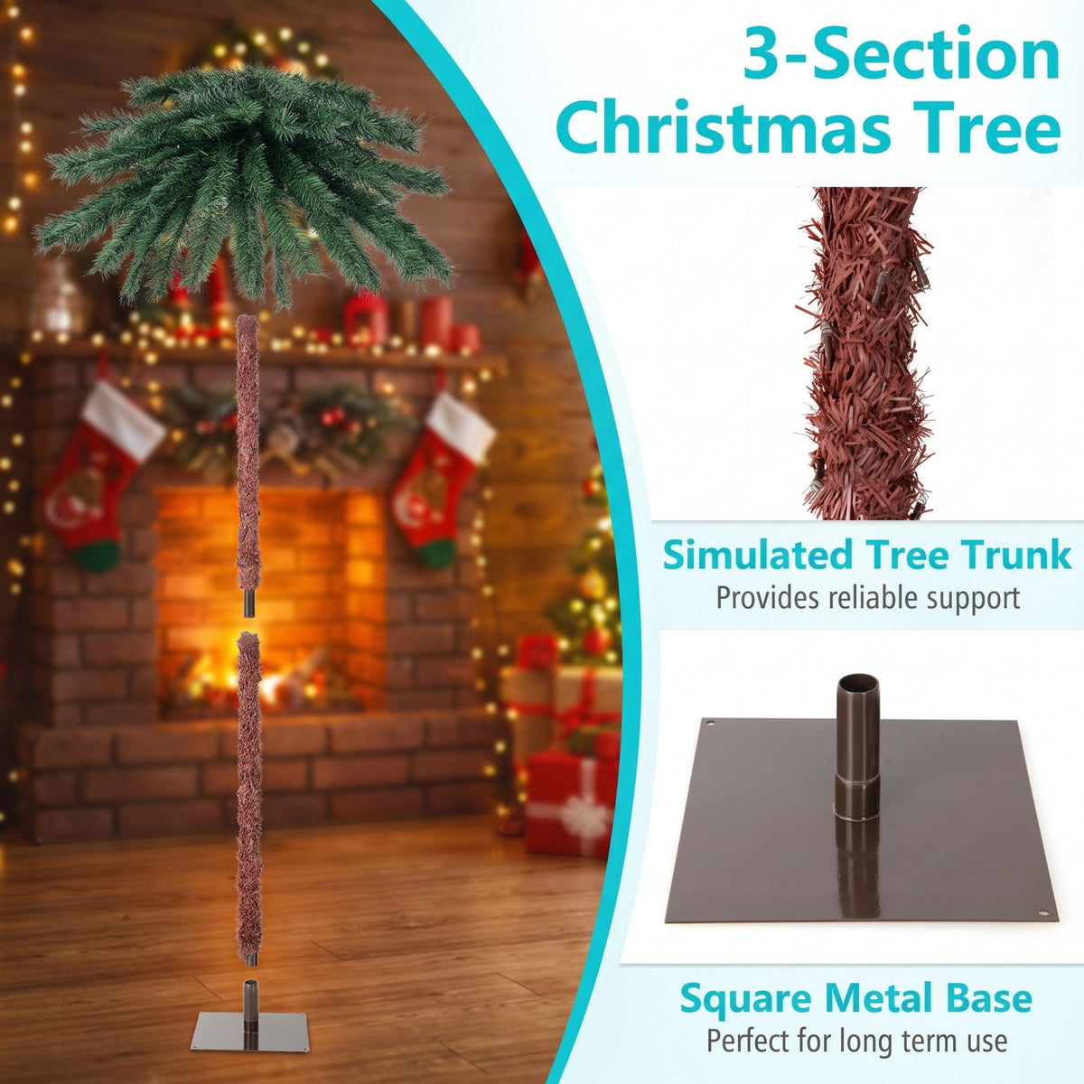 Airfind 6 Feet Pre-Lit Artificial Tropical Christmas Palm Tree with 210 Multi, PVC Metal Frame, 3.2ft x 6ft Footprint, Green