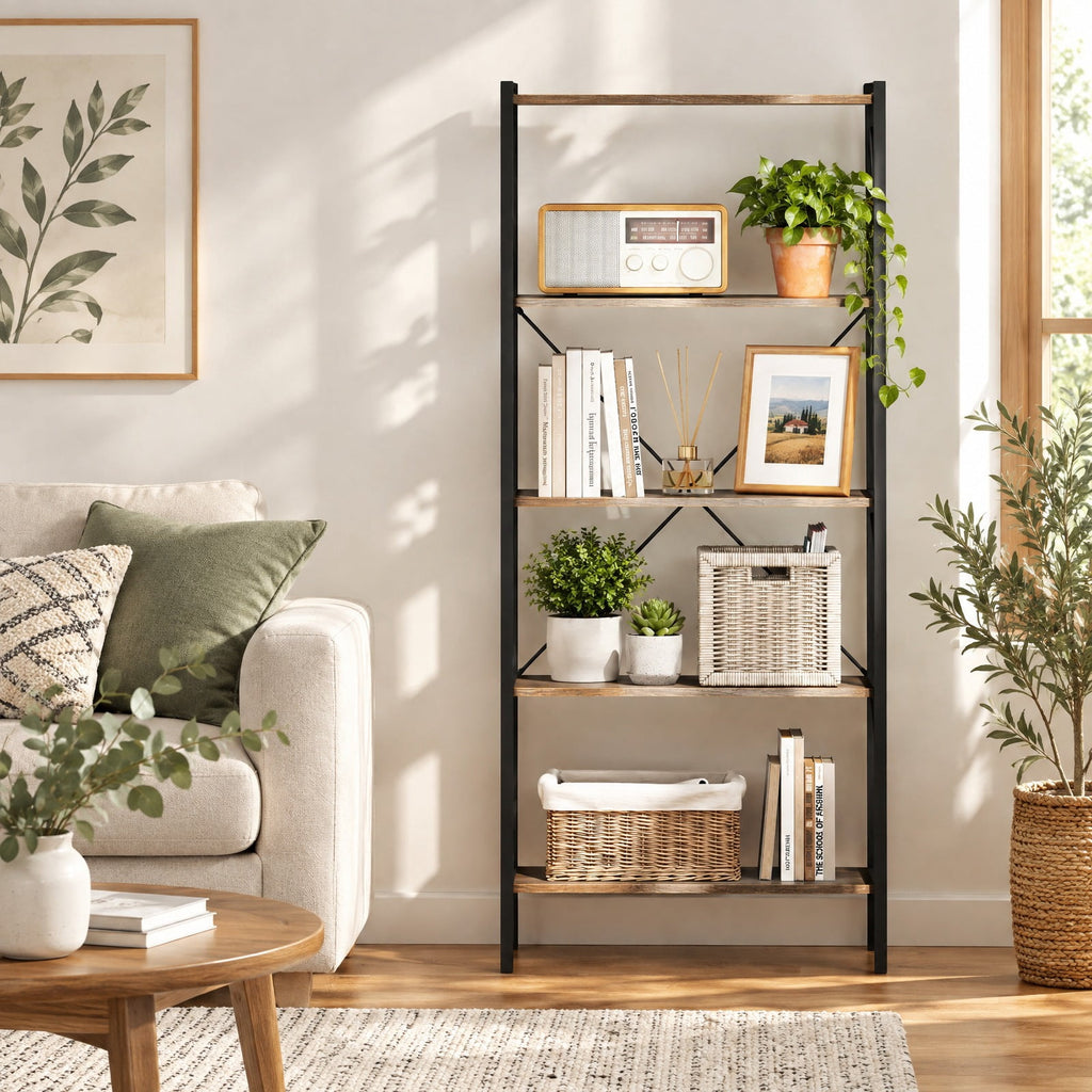 Airfind 5-Tier Bookshelf with Open Shelves and Heavy Duty Metal Frame, 220 lbs Capacity, Metal Engineered Wood Frame, Gray