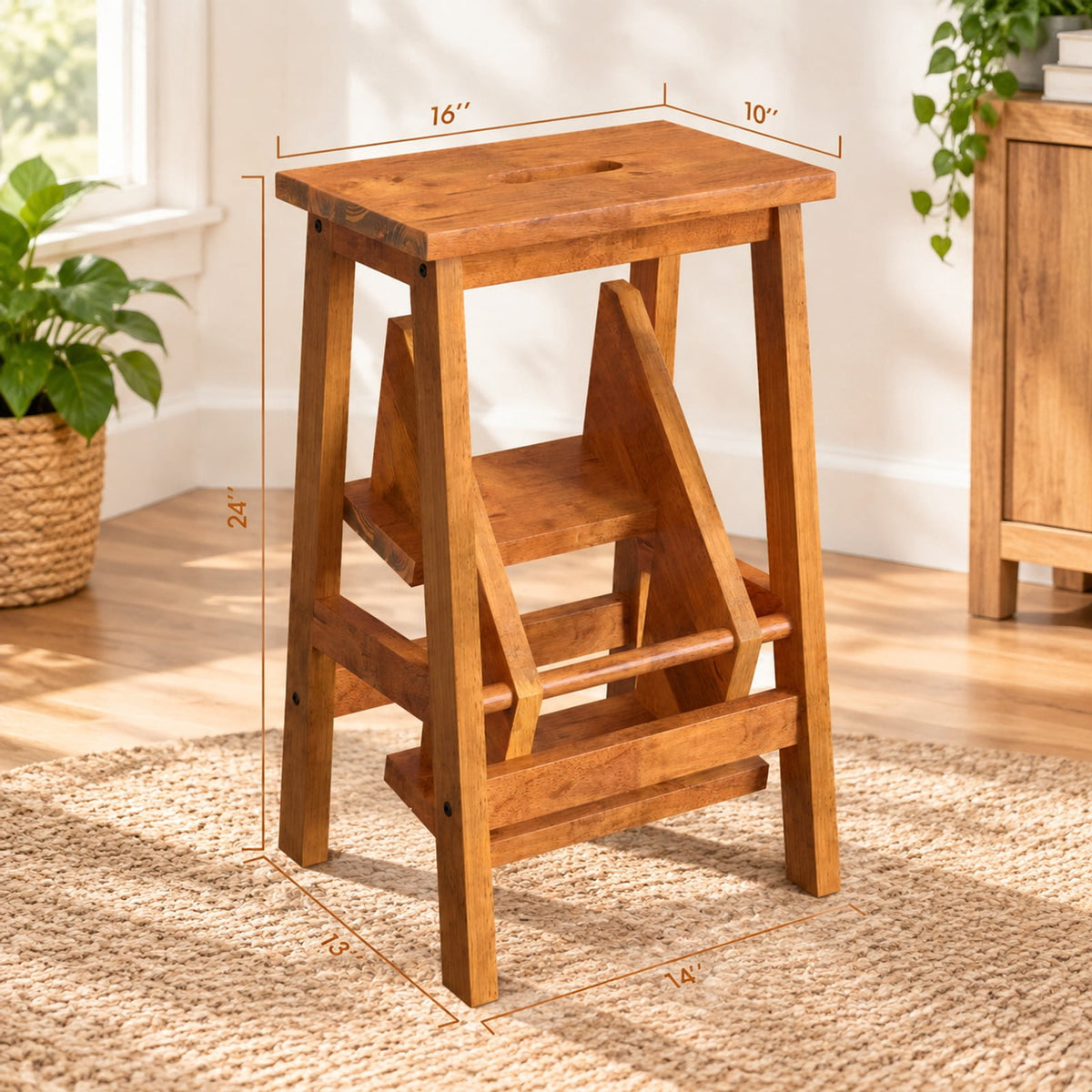 Airfind 3-in-1 Rubber Wood Step Stool with Convenient Handle, Rubber wood Frame, 22 x 16 x 24 Footprint, Coffee