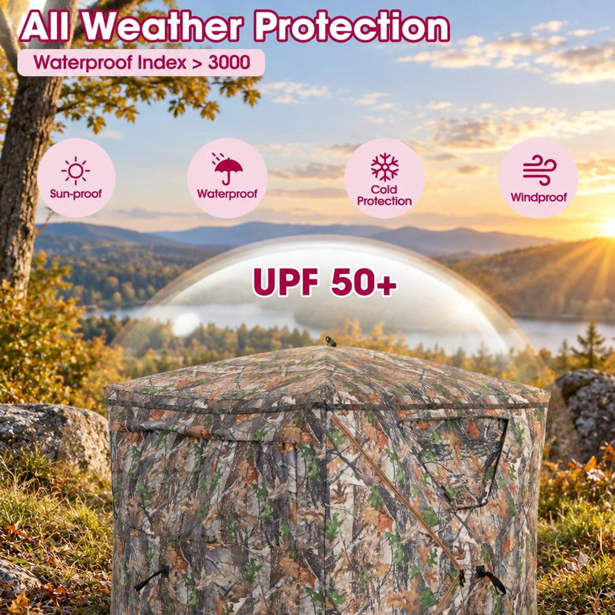 Airfind 2, 3 Person Hunting Blind Portable Pop Up Ground Tent with Carry Bag and Storage Pocket, Setup without tools and take down in seconds