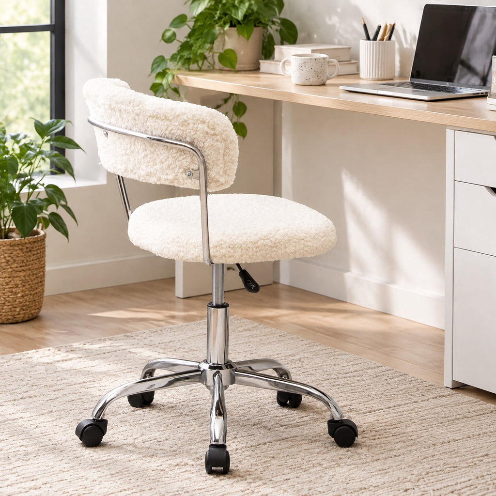 Airfind Computer Desk Chair Adjustable Sherpa Office Chair Swivel Vanity Chair, 330 lbs Capacity, Sherpa plywood sponge steel Frame, White