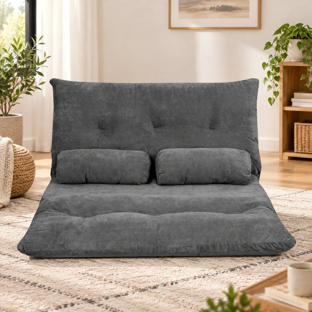 Airfind 6-Position Adjustable Sleeper Lounge Couch with 2 Pillows, Steel Corduroy Sponge Flat Frame, 71 Inch x 42.5 Inch x 7 Inch Footprint, Gray