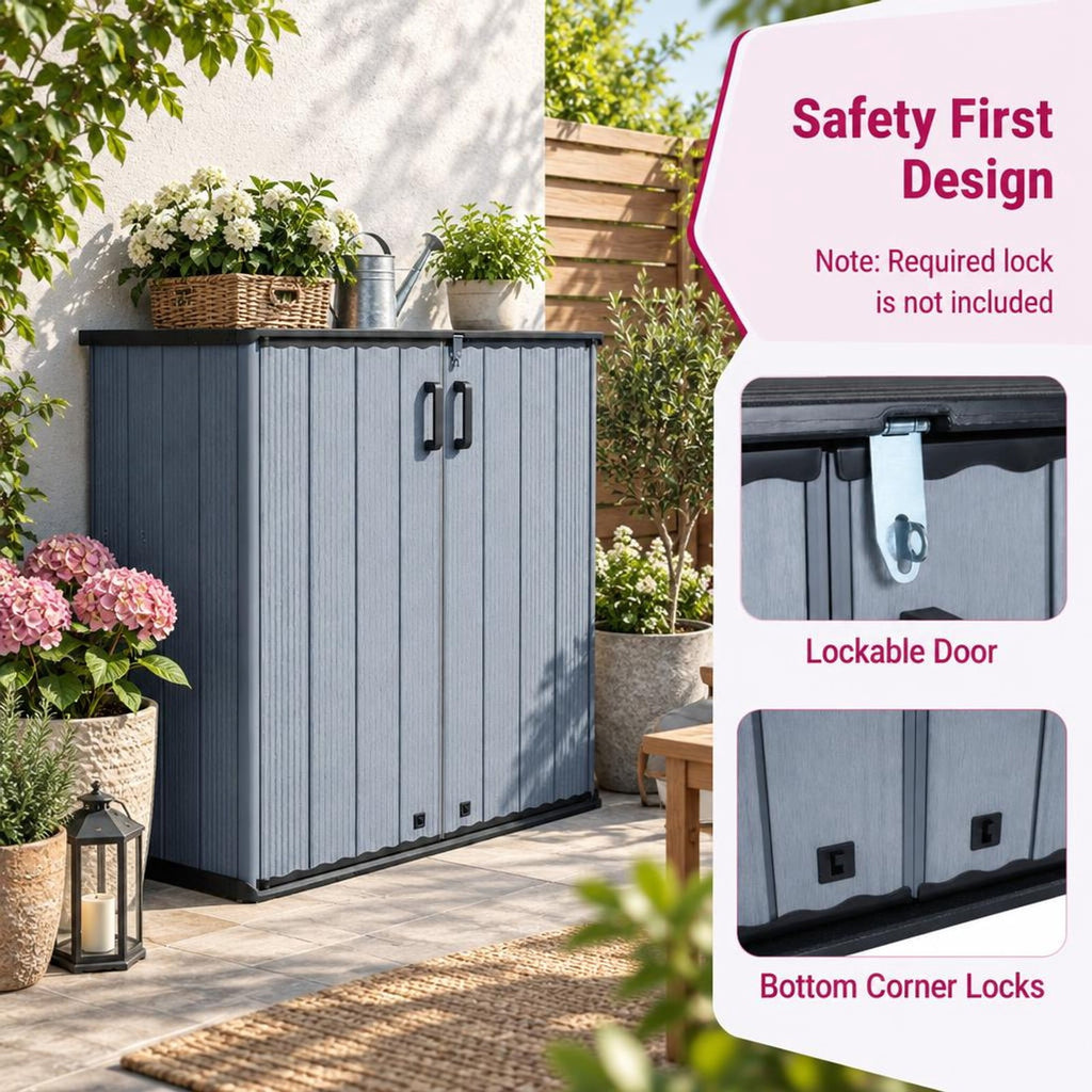 Airfind Outdoor 23.5 Cu.ft All-Weather Storage Box with Floor Lockable Door, 330 lbs Capacity, PP HDPE Metal Frame, 47 Inch x 25.5 Inch x 46 Inch Footprint