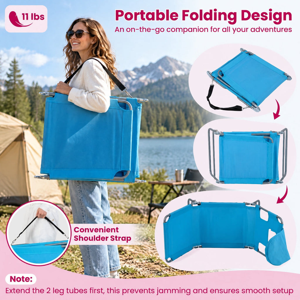 Airfind Folding Beach Lounge Chair with Adjustable Backrest for Lawn, 330 lbs Capacity, Metal Oxford Fabric Polyester Sponge Frame