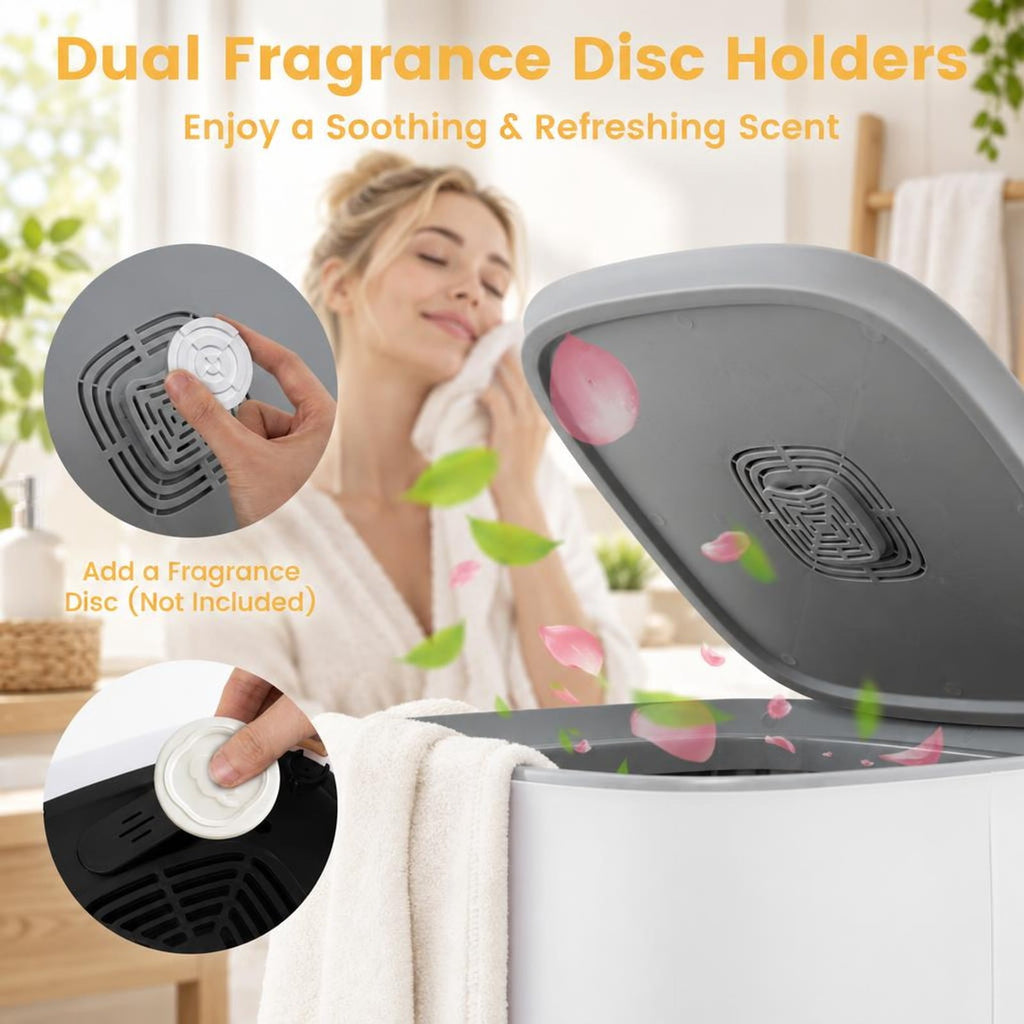 Airfind 40L Towel Warmer Luxury Hot Towel Bucket featuring 2 Heating Temperatures, PP PC Stainless Steel Frame, 14.5 Inch x 14.5 Inch x 26 Inch Footprint, White