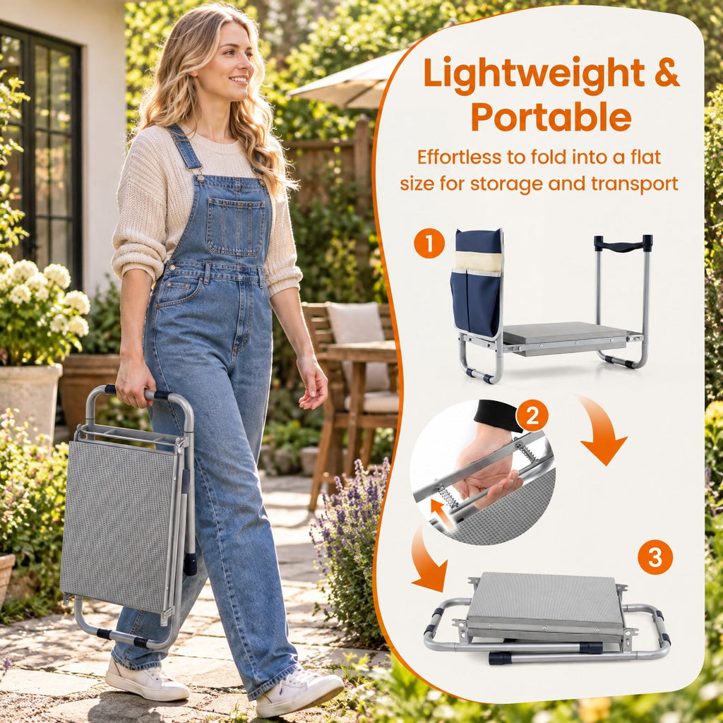 Airfind Garden Kneeler and Seat Foldable Gardening Stool with Wide EVA Foam Padding, 350 lbs Capacity, Metal EVA Frame, 21 x 12 x 17 Footprint