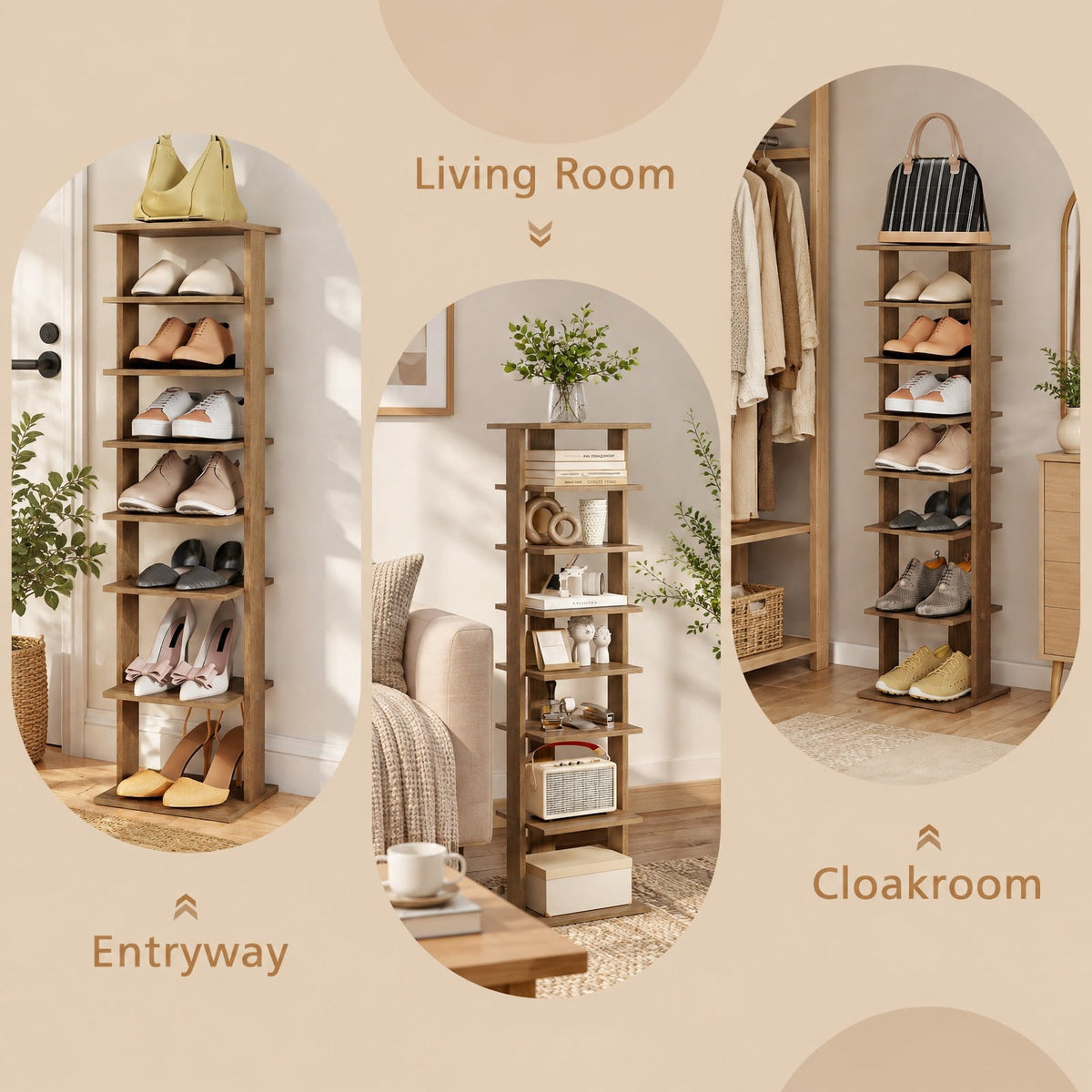 Airfind 8-Tiers Vertical Wooden Space Saving Shoe Rack for Front Door, Mdf, and High Quality for Convenient Everyday Use, Natural