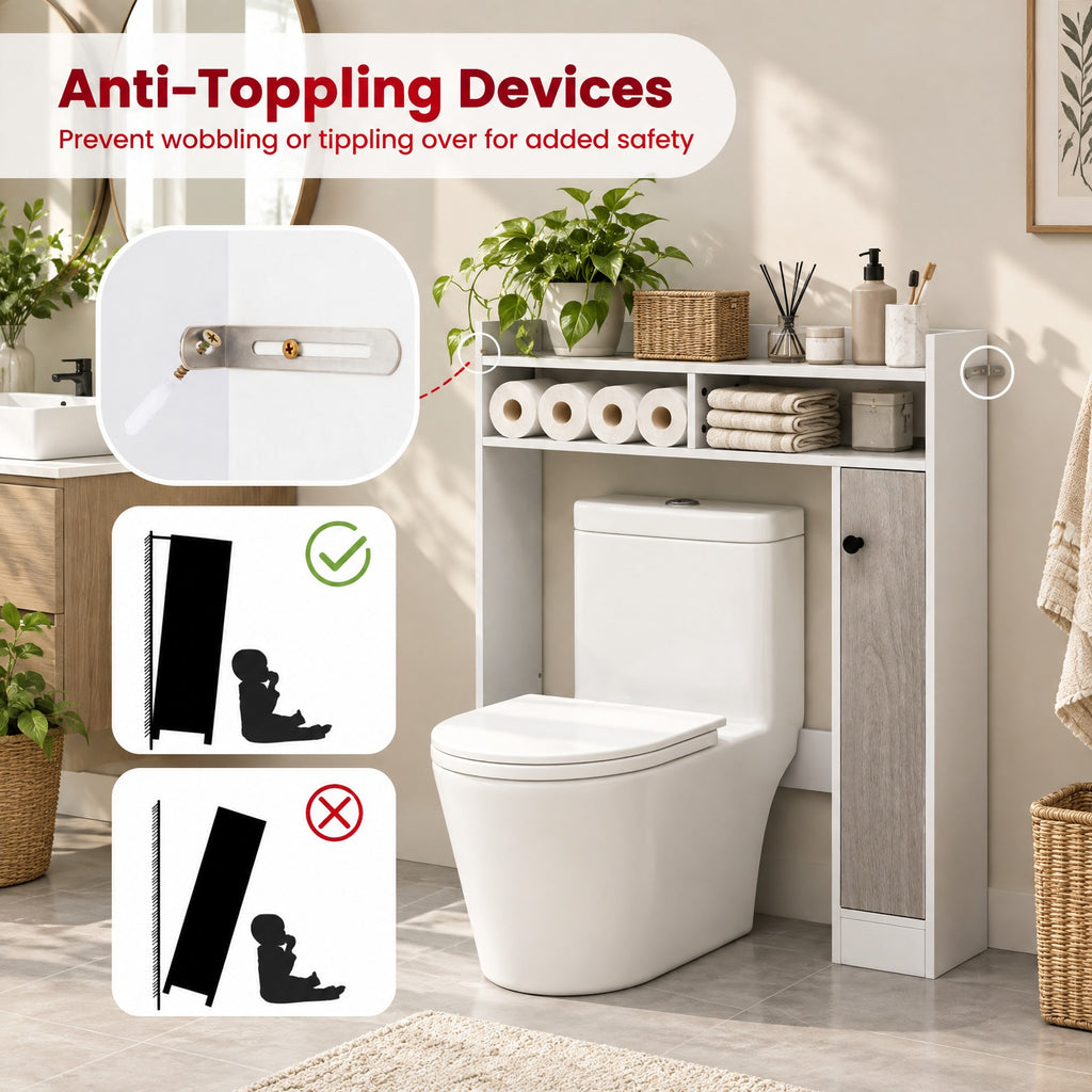 Airfind Bathroom Over the Toilet Floor Storage Organizer with Adjustable Shelves, 100 lbs Capacity, MDF Engineered Wood Frame, White