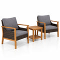 AIRFIND 3 Piece Patio Furniture Set with 2 Cushioned Chairs, Acacia Wood Frame and 2-Tier Side Table, Mix Brown PE Rattan and Gray Cushions
