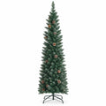 Airfind 7 Ft Pencil Christmas Tree featuring Snowy PVC Branches, 351 Tips, 41 Pine Cones and Foldable Metal Stand for Holiday Decor, Green