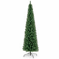 Airfind 8 Ft Prelit Pencil Christmas Tree featuring 250 Warm White LED Lights, Slim Artificial Xmas Tree with 671 Memory Wire Branch Tips, Green