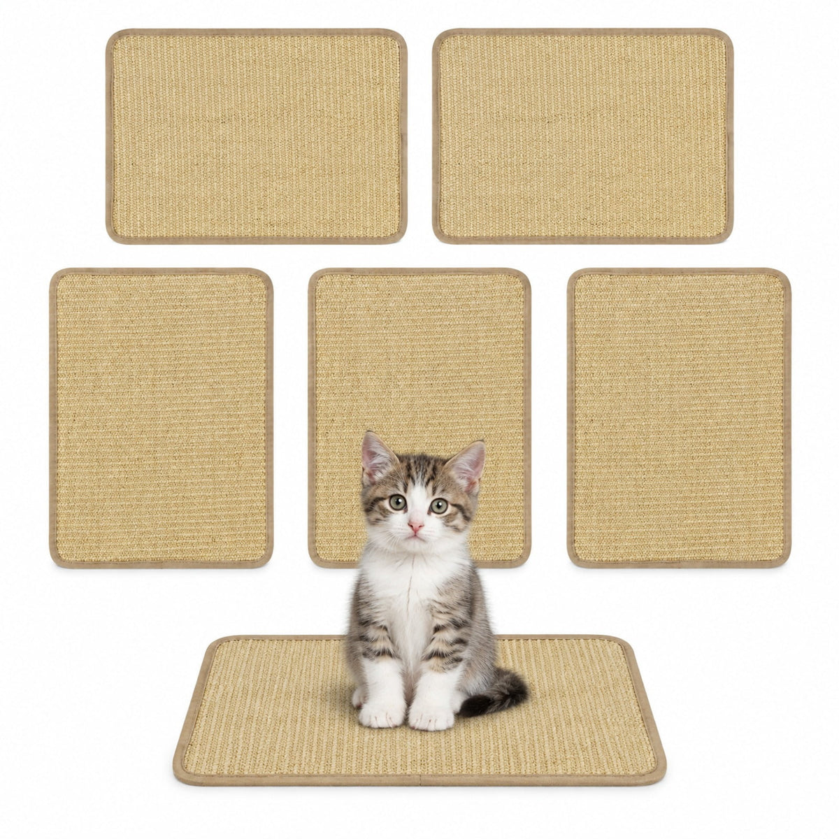 Airfind Cat Scratching Pads Set of 6, 16 x 12 Inch Sisal Scratch Mats featuring Latex Backing for Furniture and Floor Protection, Natural