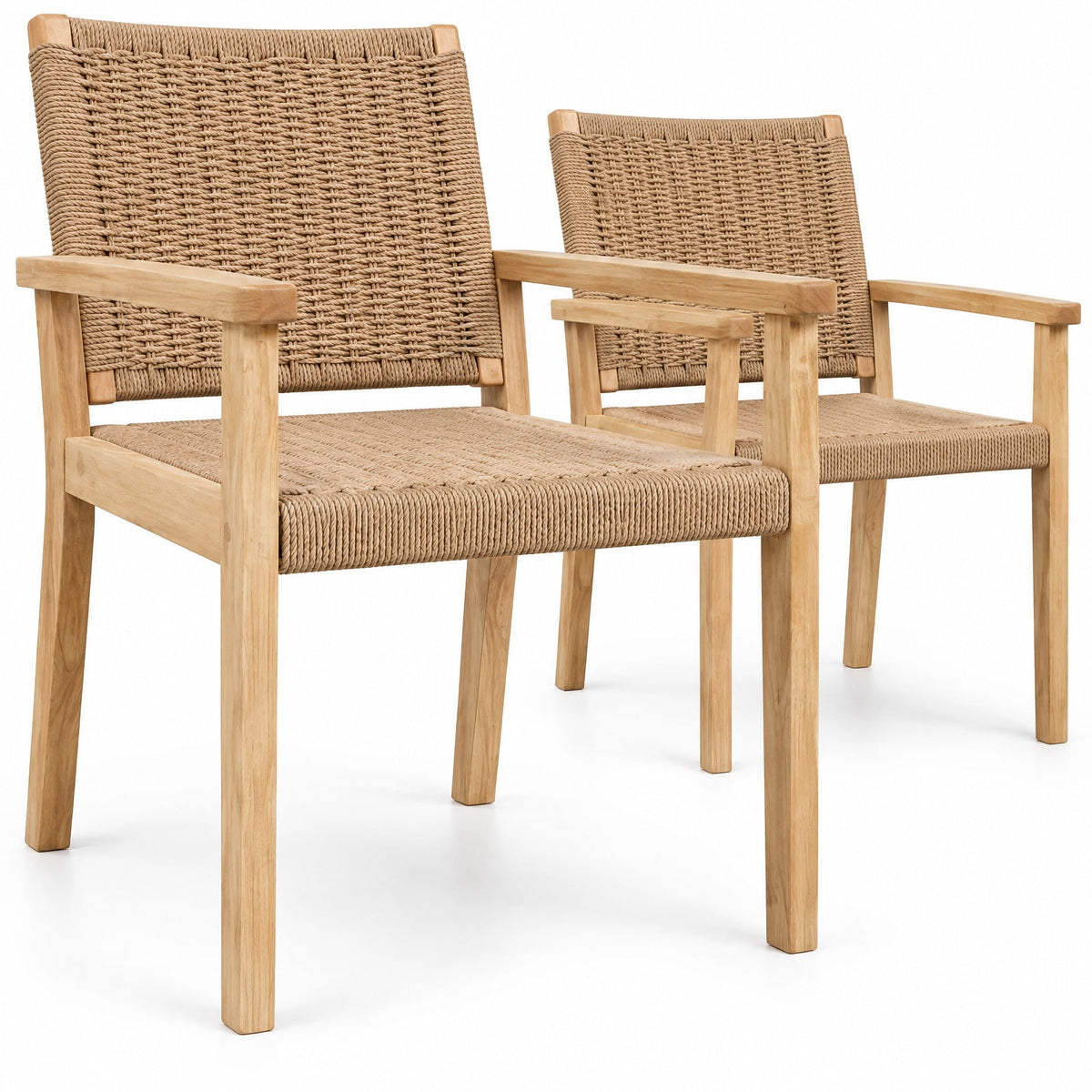 AIRFIND Dining Chairs Set of 2 with Woven Paper Rope Seats, Rubberwood Frames, Armrests and Foot Pads, 18.5 in Seat Height, Natural