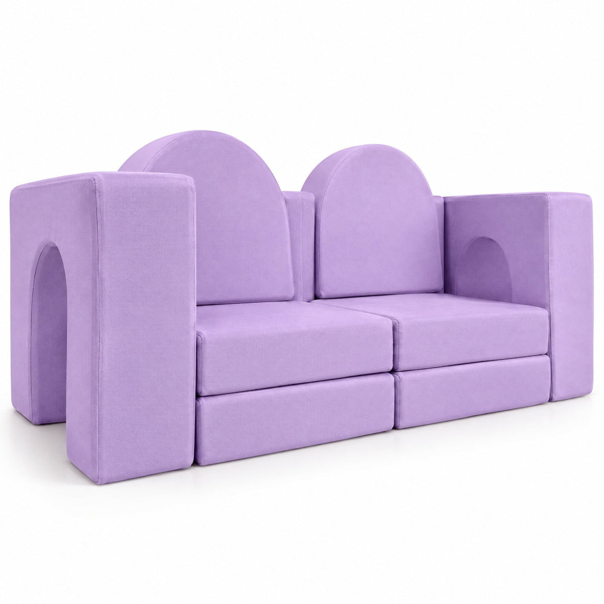 AIRFIND Kids Play Couch 8-Piece Modular Foam Sofa with Cushions, Arches and Half Moons, Removable Washable Suede Fabric Covers, Purple