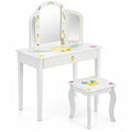 Airfind Youth Vanity Table and Stool Set with Tri-Folding Mirror, Large Storage Drawer and Anti-Tip Design for Bedroom, White