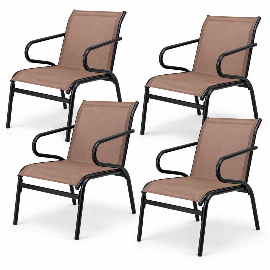 AIRFIND Patio Chairs Set of 4 with Fabric Seats, Curved Armrests, Metal Frames and Non-Slip Foot Pads, 330 lb Capacity Each, Coffee and Black