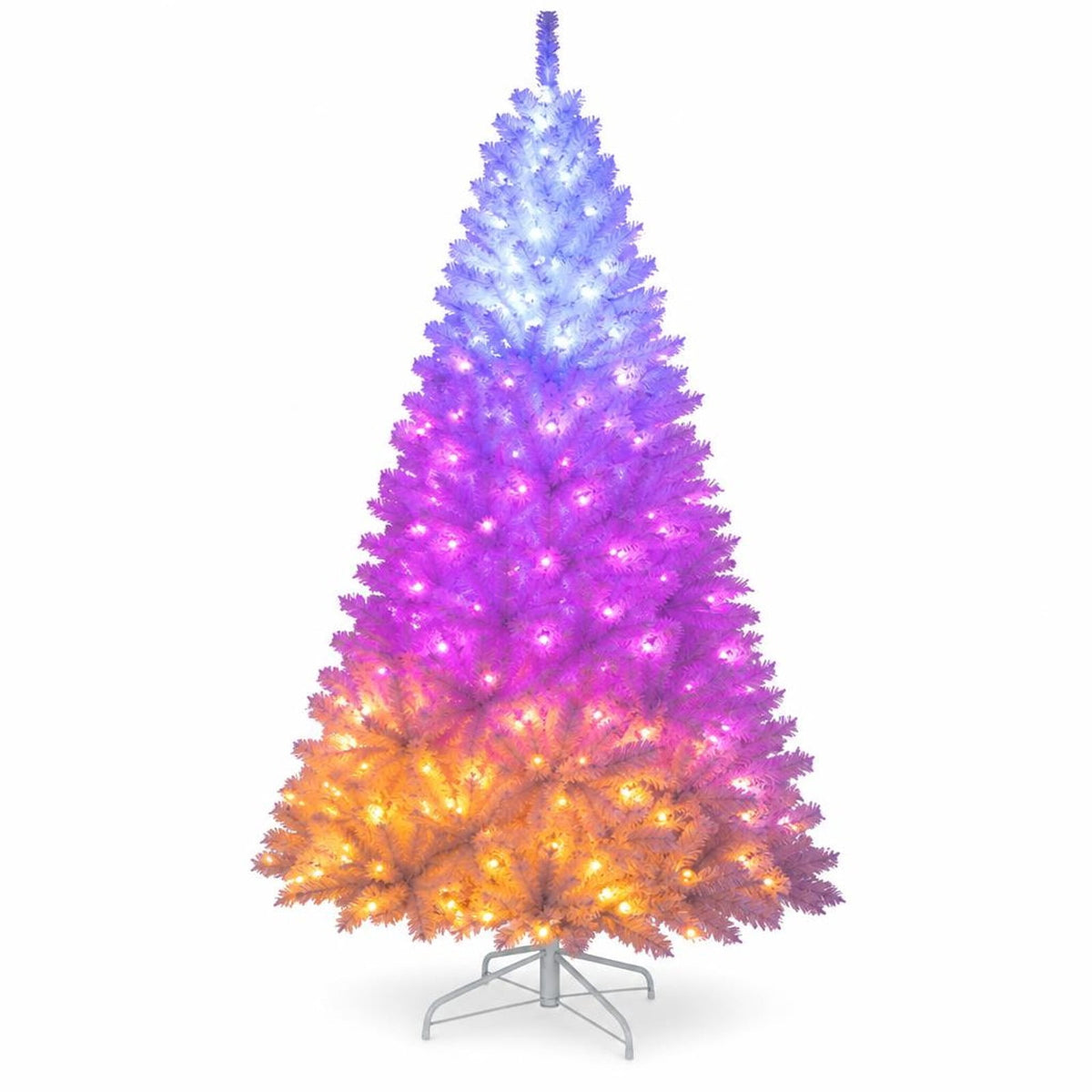 Airfind Pre Lit Artificial Christmas Tree, 7 Ft Hinged Holiday Tree featuring 11 Lighting Modes and Metal Stand for Seasonal Display, White