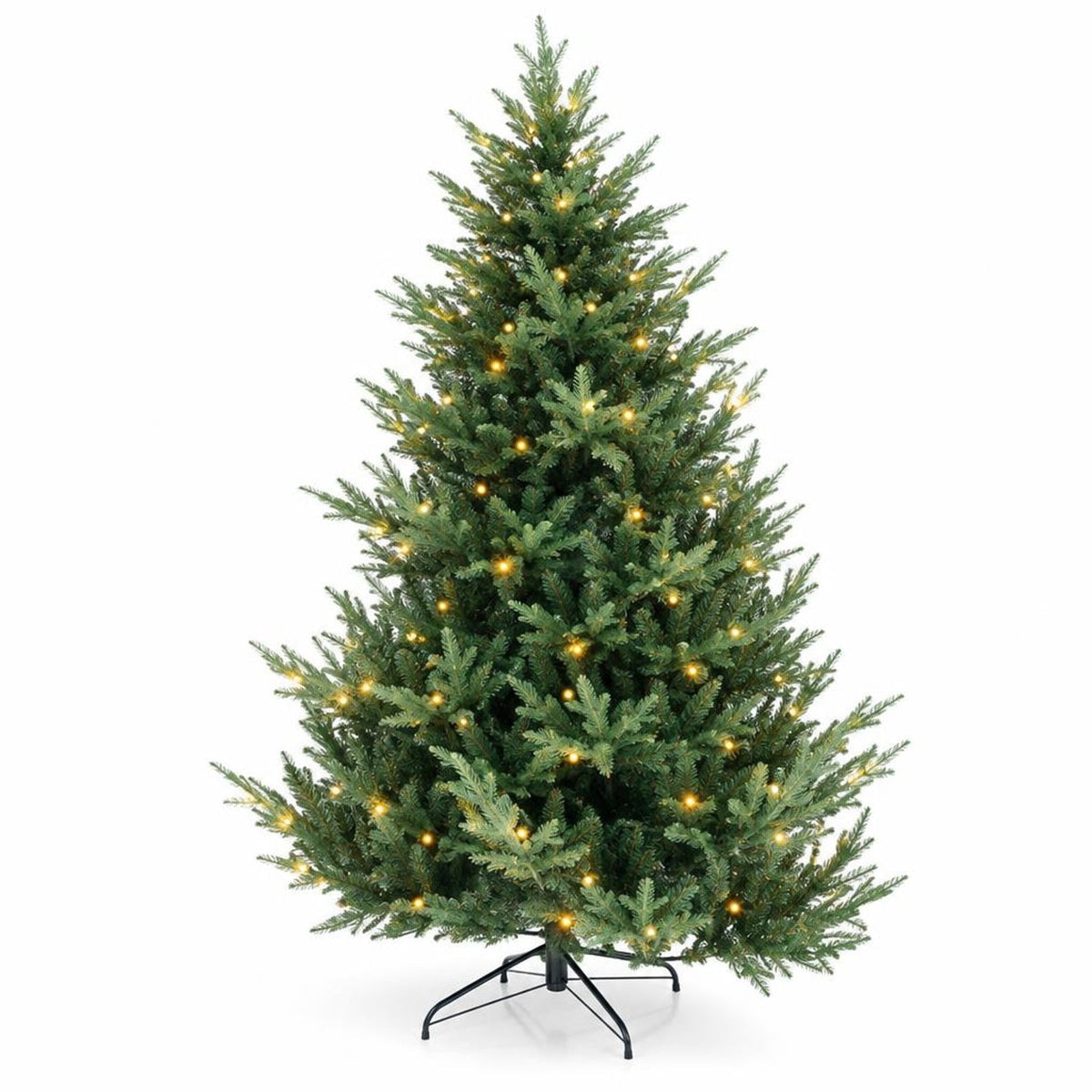 Airfind Pre-lit Artificial Christmas Tree 8 Ft featuring 1480 PVC and PE Branch Tips, Hinged Sections and Metal Stand for Everyday Home Use, Green