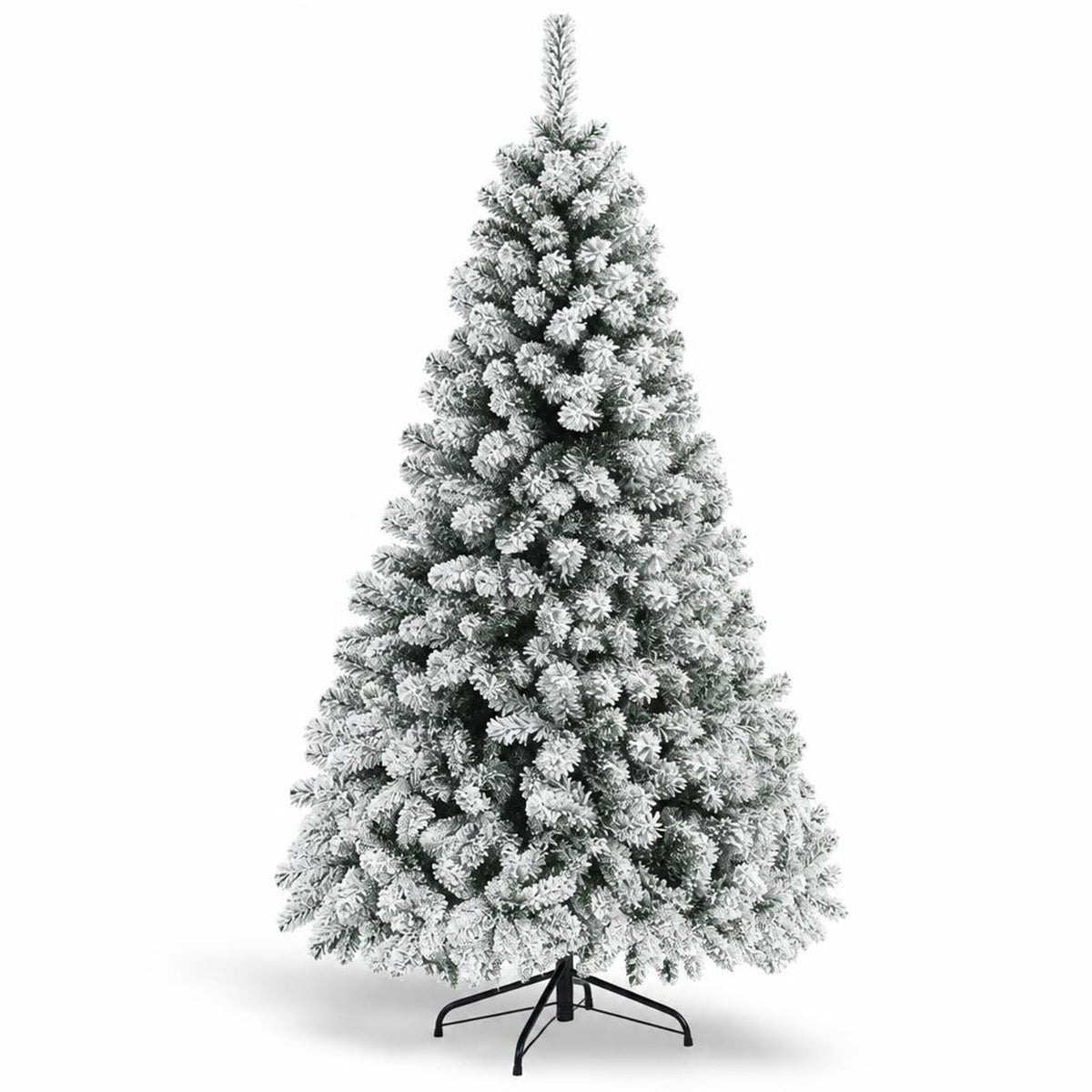 Airfind Pre-lit Snow-flocked Christmas Tree 6 Ft with Hinged PVC Branches and Metal Stand for Indoor Holiday Decor, White