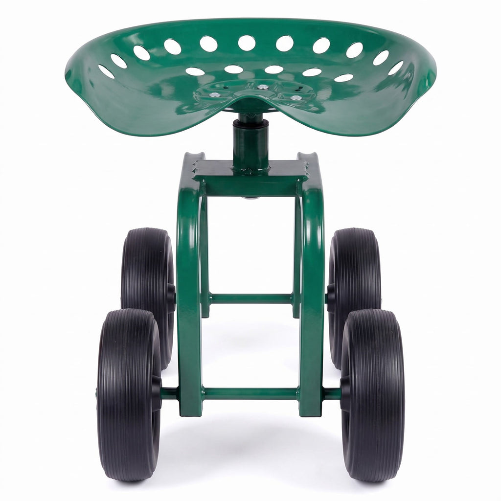AIRFIND Rolling Garden Work Stool with 360-Degree Swivel Seat, Adjustable 16-19 in Height, 7 in Wheels and 330 lb Capacity, Green