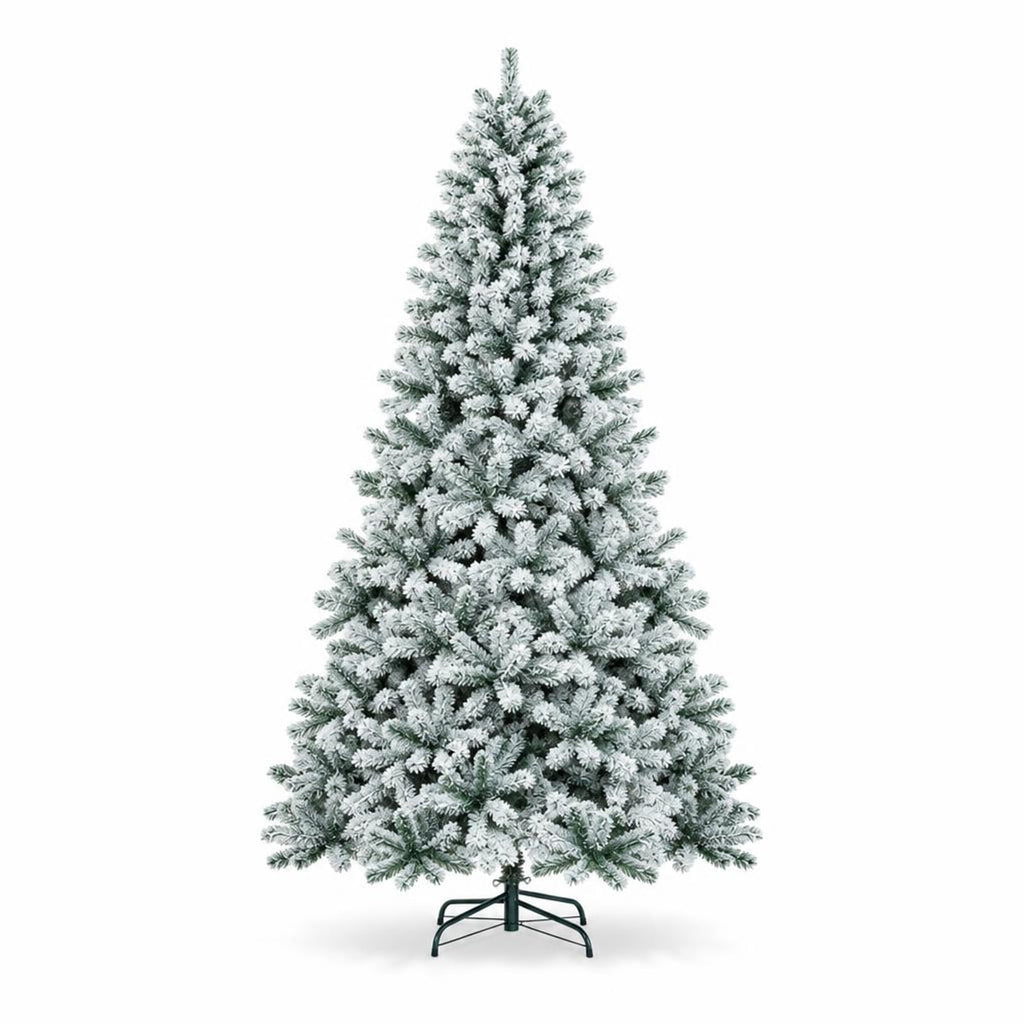 Airfind Snow-flocked Artificial Christmas Tree 9 Ft featuring Hinged PVC Branches and Metal Stand for Indoor Holiday Decor, White