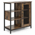 AIRFIND Storage Cabinet with Mesh Door, 3 Open Shelves and 2 Adjustable Interior Shelves, 27.5 in Industrial Buffet Sideboard, Rustic Brown