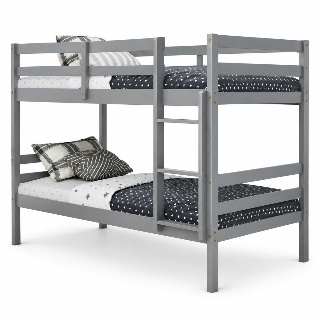 AIRFIND Twin Over Twin Bunk Bed with Pine Wood Frame, Plywood Slats, Inclined Ladder, Guardrails and Wall Brackets, Mattress Not Included, Gray