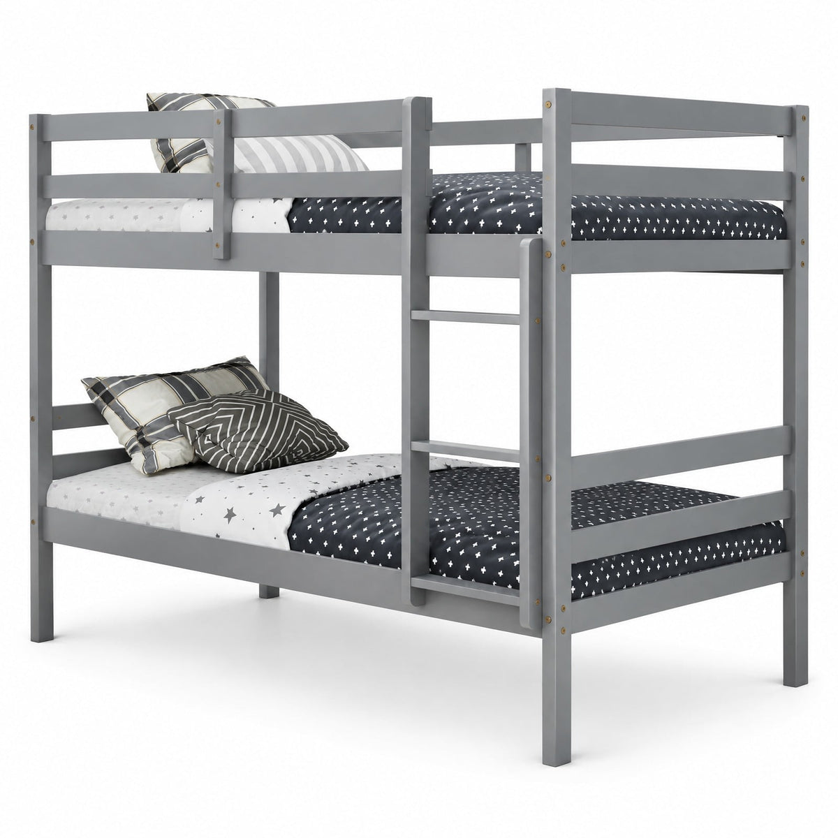 AIRFIND Twin Over Twin Bunk Bed with Pine Wood Frame, Plywood Slats, Inclined Ladder, Guardrails and Wall Brackets, Mattress Not Included, Gray