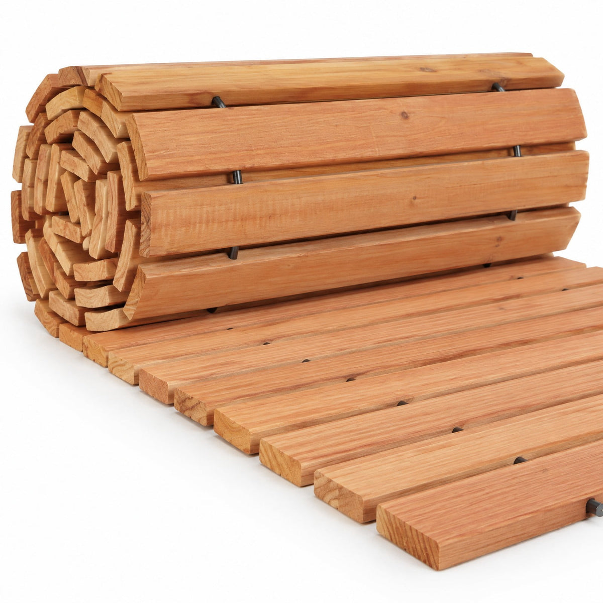 AIRFIND Wooden Garden Pathway with Curved Roll-Up Design, Textured Fir Wood Slats and Connected Wire Supports, 17 in Wide, Natural