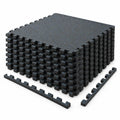 Airfind 0.79 inch Thick Rubber Top Exercise Mat 48 Sq Ft with Boarders-Black Blue, Rubber PE Foam Frame, of 12 Tiles 6 x 8 ft Total Footprint