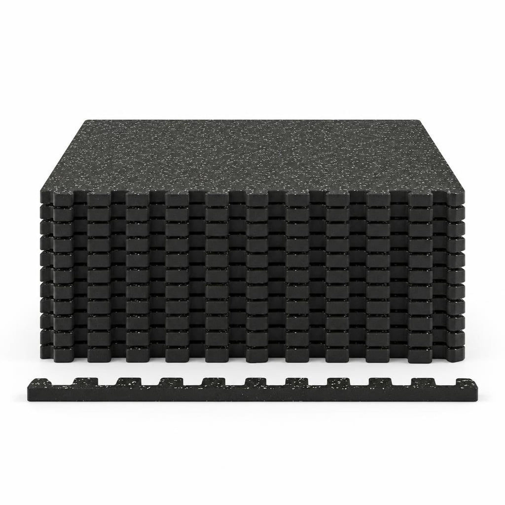 Airfind 0.79 inch Thick Rubber Top Exercise Mat 48 Sq Ft with Boarders, Rubber PE Foam Frame, of 12 Tiles 6 x 8 ft Total Footprint, Black