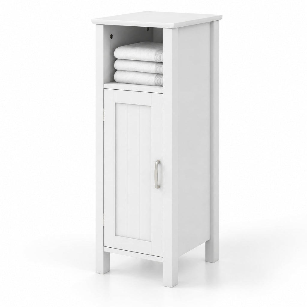 Airfind 1-Door Freestanding Bathroom Cabinet with Open Shelf, 66 lbs Capacity, MDF Frame, 12in x 12in x 31.5in Footprint, White