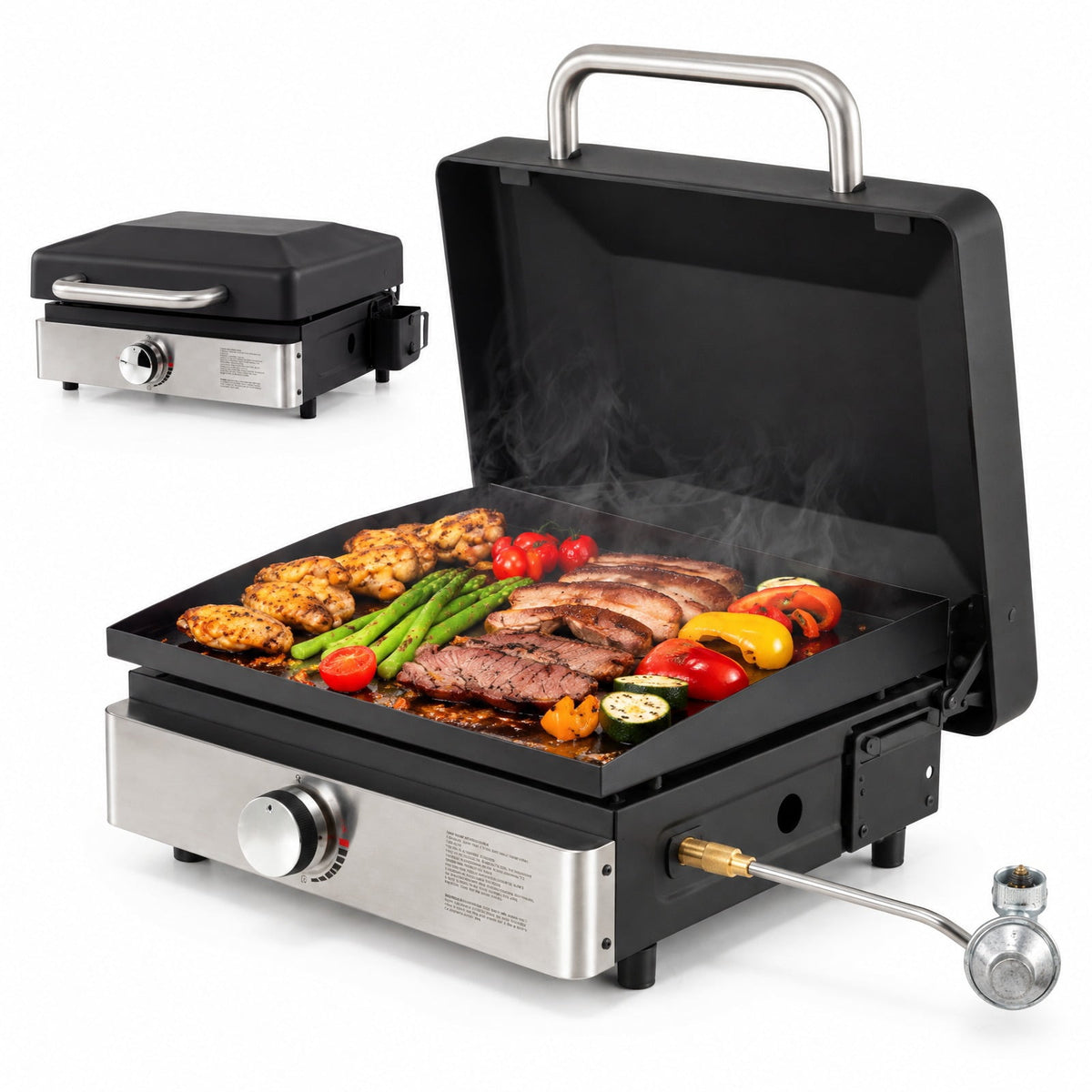 Airfind 1-Burner Portable Gas Griddle featuring Lid Non-stick Ceramic Griddle Plate, Ceramic Metal Stainless Steel Frame, Black
