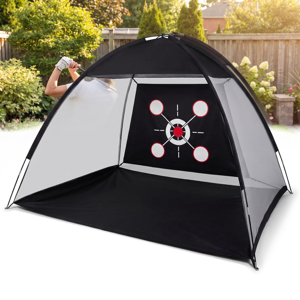 Airfind 10.3 x 6.5 Foot Golf Practice Net with Foldable Tri Turf Hitting Mat and Carry Bag for Backyard Garage and Indoor Swing Training, Black