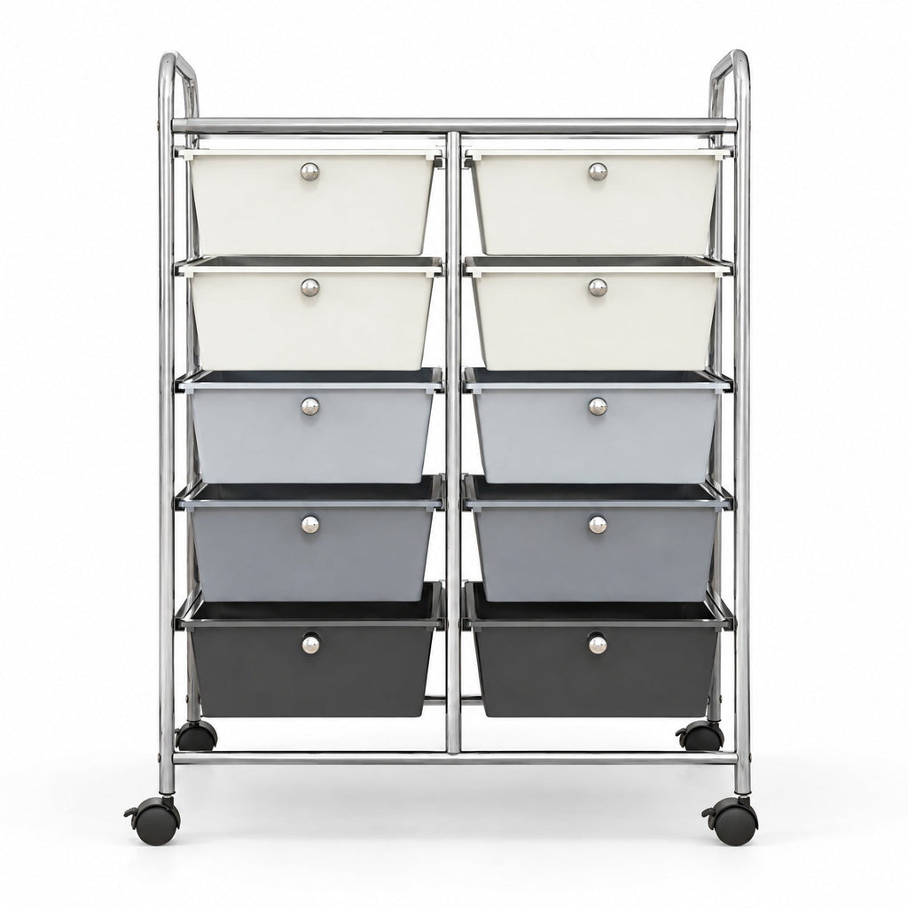 Airfind 10-Drawer Rolling Storage Cart-Beige and Gray, 22 lbs Capacity, Metal PP Frame, 26in x 14.5in x 34in Footprint, Beige