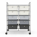 Airfind 10-Drawer Rolling Storage Cart-Beige and Gray, 22 lbs Capacity, Metal PP Frame, 26in x 14.5in x 34in Footprint, Beige