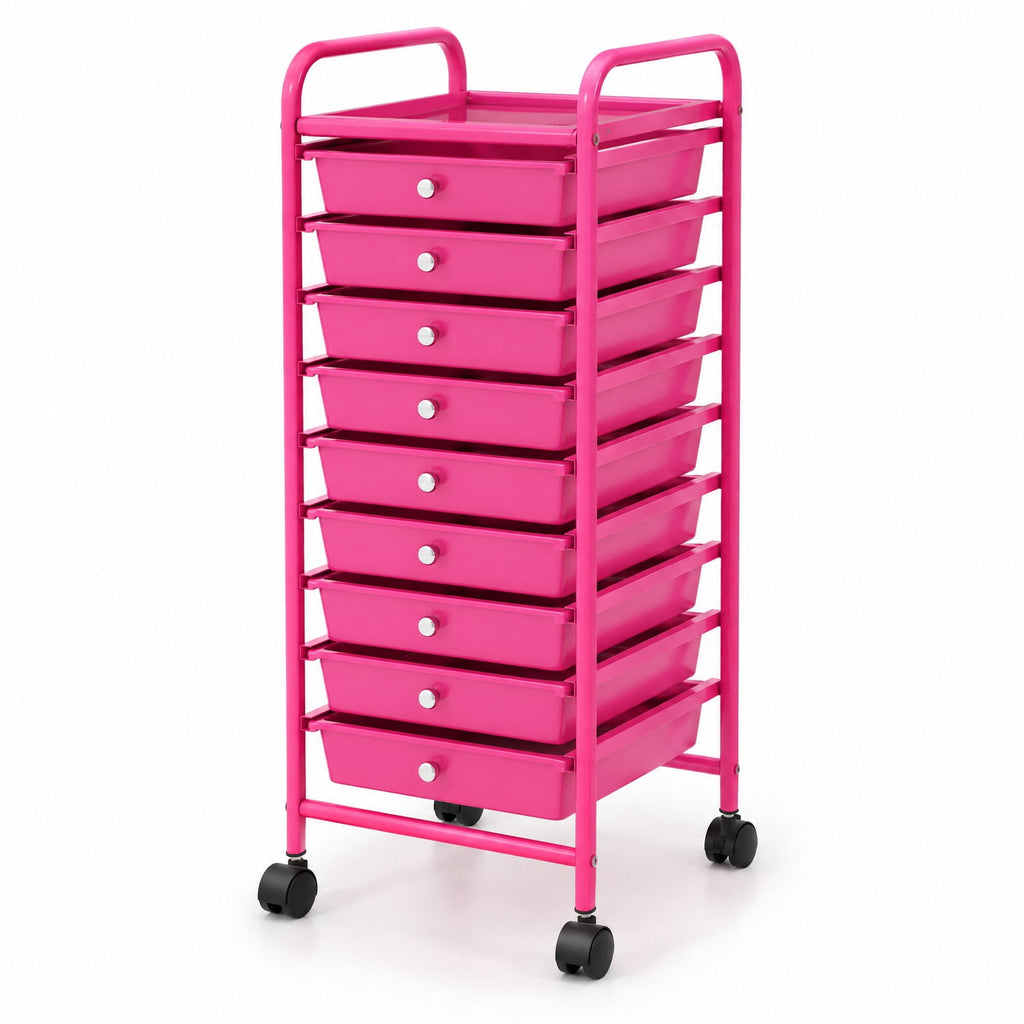 Airfind 10 Drawer Rolling Storage Cart Organizer with 4 Universal Casters, 3 lbs Capacity, Steel Plastic Frame, Pink