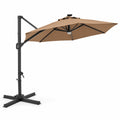 Airfind 10 FT Cantilever Patio Umbrella with Solar LED Lights 360° Rotation, Polyester Fabric Aluminum Metal PC ABS Frame, Brown