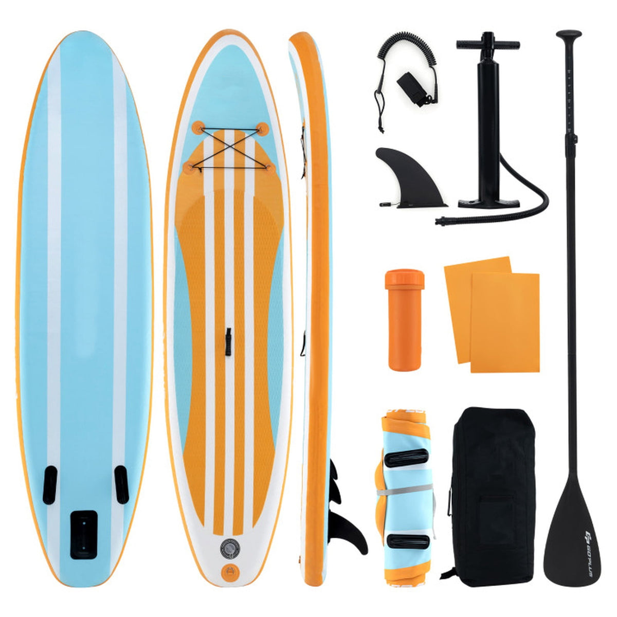 Airfind 10 FT Inflatable Stand-Up Paddle Board Set for Adults Youth ¡ª Drop-Stitch Core, 500D PVC Shell, 3 Fins, Adjustable Paddle, Pump, Backpack Leash Included (Blue and Yellow)