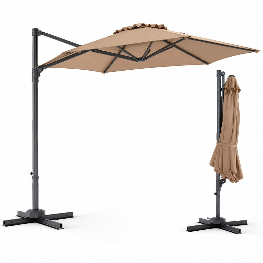Airfind 10 FT Patio Cantilever Umbrella with 360° Rotation and Air Vent for Backyard and Poolside, Polyester Fabric Metal PP Frame, Tan