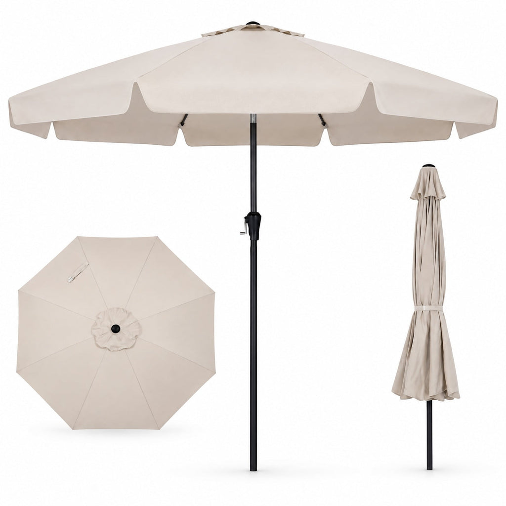 Airfind 10 FT Scalloped Patio Umbrella with Push Button Tilt and 8 Fiberglass Ribs, Fiberglass Polyester Fabric Metal ABS Frame, Beige