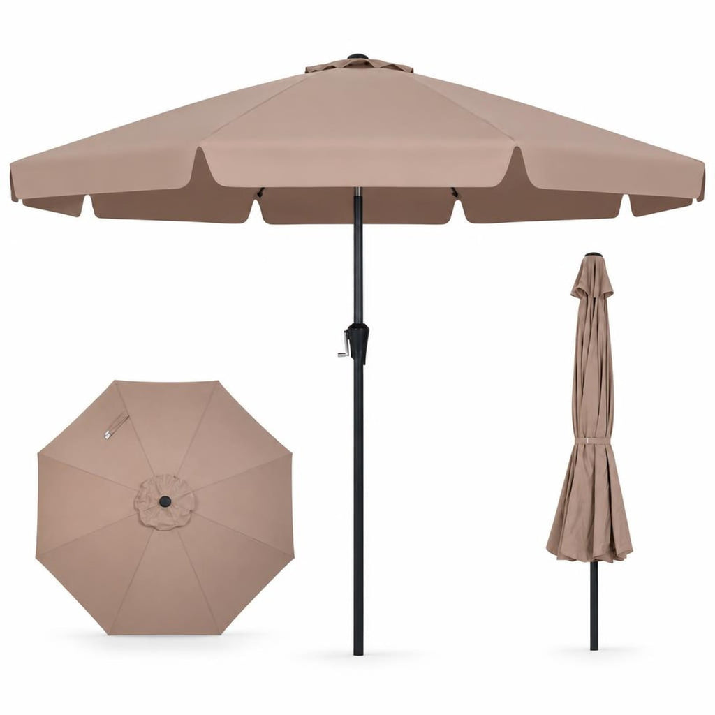Airfind 10 FT Scalloped Patio Umbrella with Push Button Tilt and 8 Fiberglass Ribs, Fiberglass Polyester Fabric Metal ABS Frame, Brown