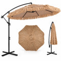 Airfind 10 FT Solar Thatched Cantilever Umbrella with 12 Modes and Crank Lift, PE Thatch Polyester Fabric Metal ABS Frame, Brown